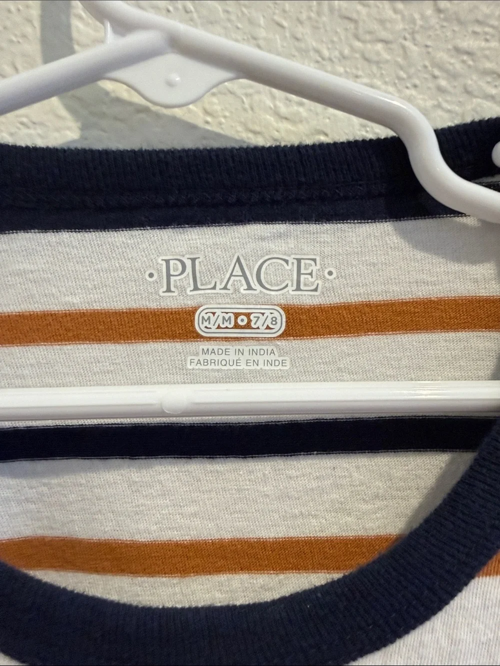 The Children's Place White Long-Sleeve Tee with Navy & Brown Stripes
